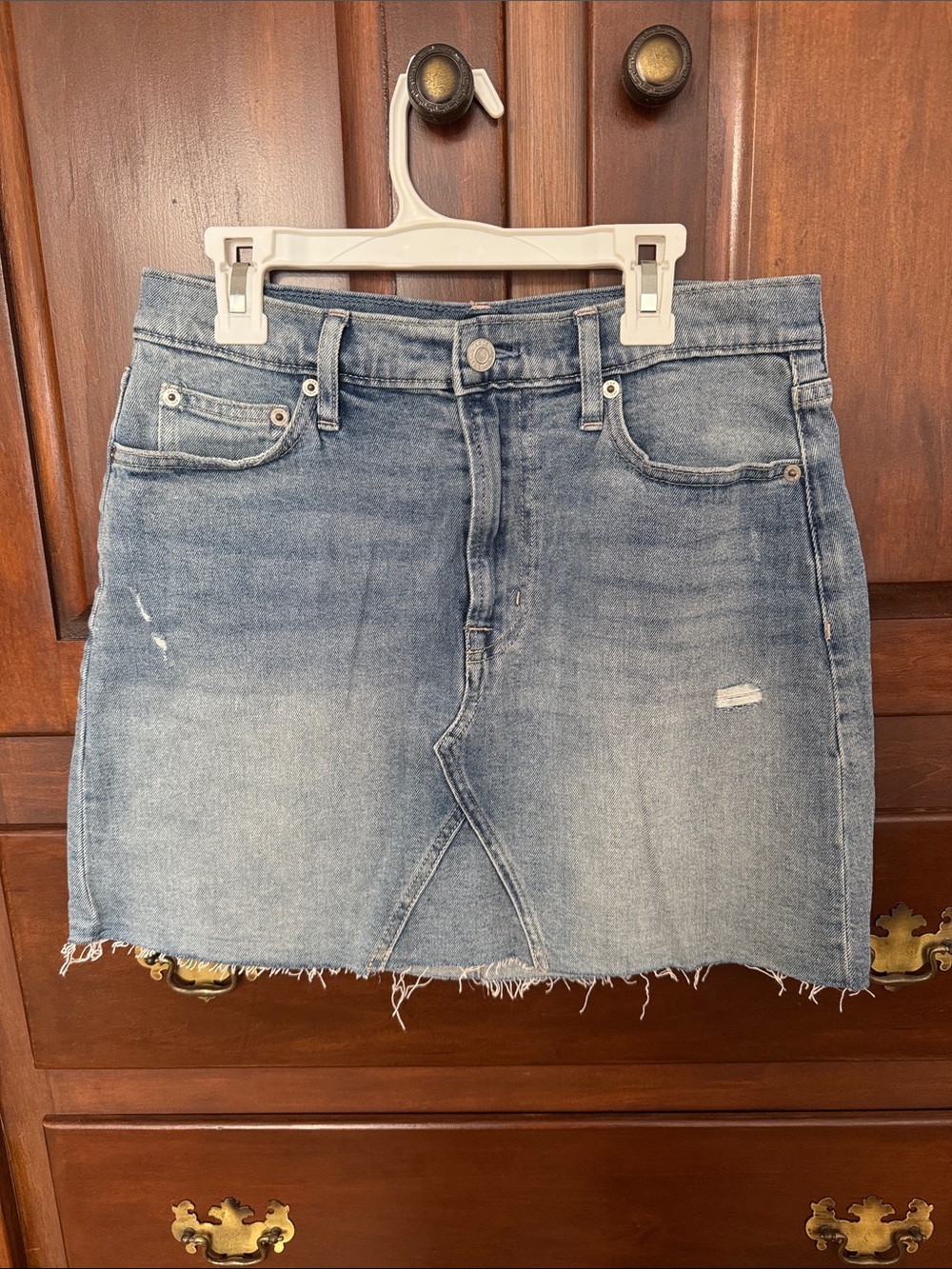 GAP Distressed Light Blue Denim Mini Skirt